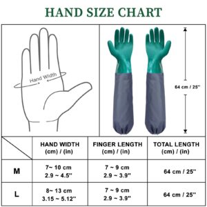 Coopache Full Arm Rubber Gloves, 25" Long Sleeve Waterproof Pond Gloves, Chemical Resistant Gloves Reusable for Men and Women Green & Blue, Large