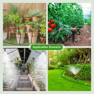 240FT Drip Irrigation System Kit, Yomile Automatic Garden Watering Misting System with 1/2 inch Hose 1/4 inch Distribution Tubing Drip Emitters Drip Spray 2 in 1 Nozzle for Greenhouse, Yard, Lawn