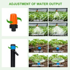 240FT Drip Irrigation System Kit, Yomile Automatic Garden Watering Misting System with 1/2 inch Hose 1/4 inch Distribution Tubing Drip Emitters Drip Spray 2 in 1 Nozzle for Greenhouse, Yard, Lawn