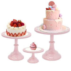 pnbo 3pcs round cake stands - pink small cake stand set - cake display stands for dessert table - cake plate for girl's birthday parties,baby shower,weddings,graduation ceremonies,anniversaries