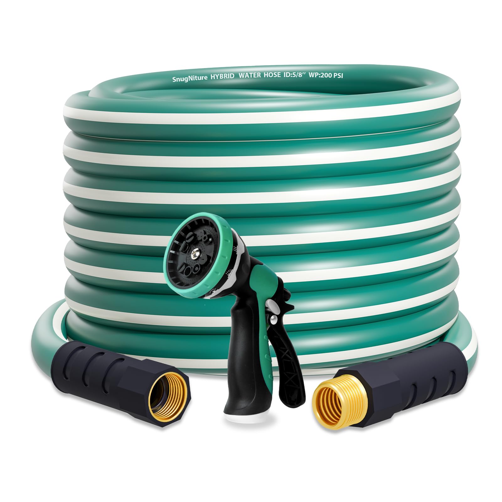 SnugNiture Garden Hose 100 ft x 5/8", Heavy Duty, Light Weight, Flexible Water Hose with 3/4'' Solid Fittings for All-Weather Outdoor