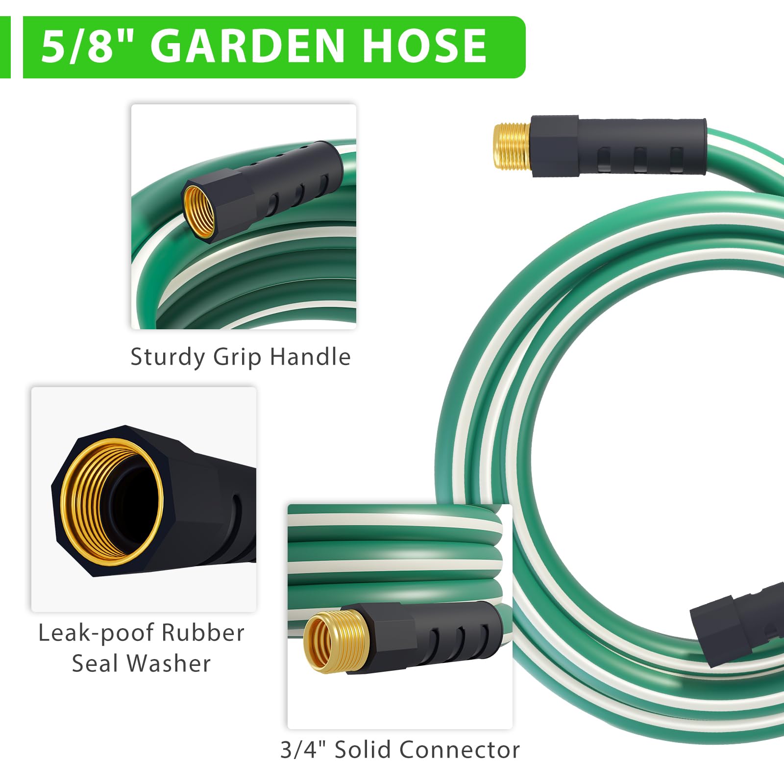 SnugNiture Garden Hose 100 ft x 5/8", Heavy Duty, Light Weight, Flexible Water Hose with 3/4'' Solid Fittings for All-Weather Outdoor