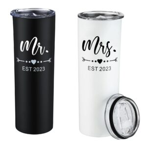sefsnom mr and mrs gifts tumbler est 2023,bride to be gifts set of 2 stainless steel travel tumbler for wedding,newlyweds couples bridal shower gift anniversary 20oz