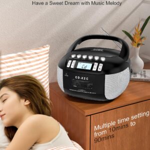 Sunoony CD and Cassette Player Combo, Boombox CD Player Portable with AM/FM Radio, Tape Recording, Stereo Sound, AC/DC Powered, AUX/Headphone Jack, Sleep Timer for Home, Senior, Child