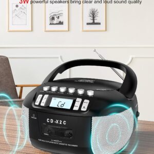 Sunoony CD and Cassette Player Combo, Boombox CD Player Portable with AM/FM Radio, Tape Recording, Stereo Sound, AC/DC Powered, AUX/Headphone Jack, Sleep Timer for Home, Senior, Child