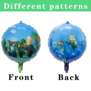 8 PCS Pixel Theme Foil Balloons, Large Pixel Miner Birthday Party Balloons Decorations Video Game Style Balloons Star Shape Foil Balloons for Kids Boys and Girls