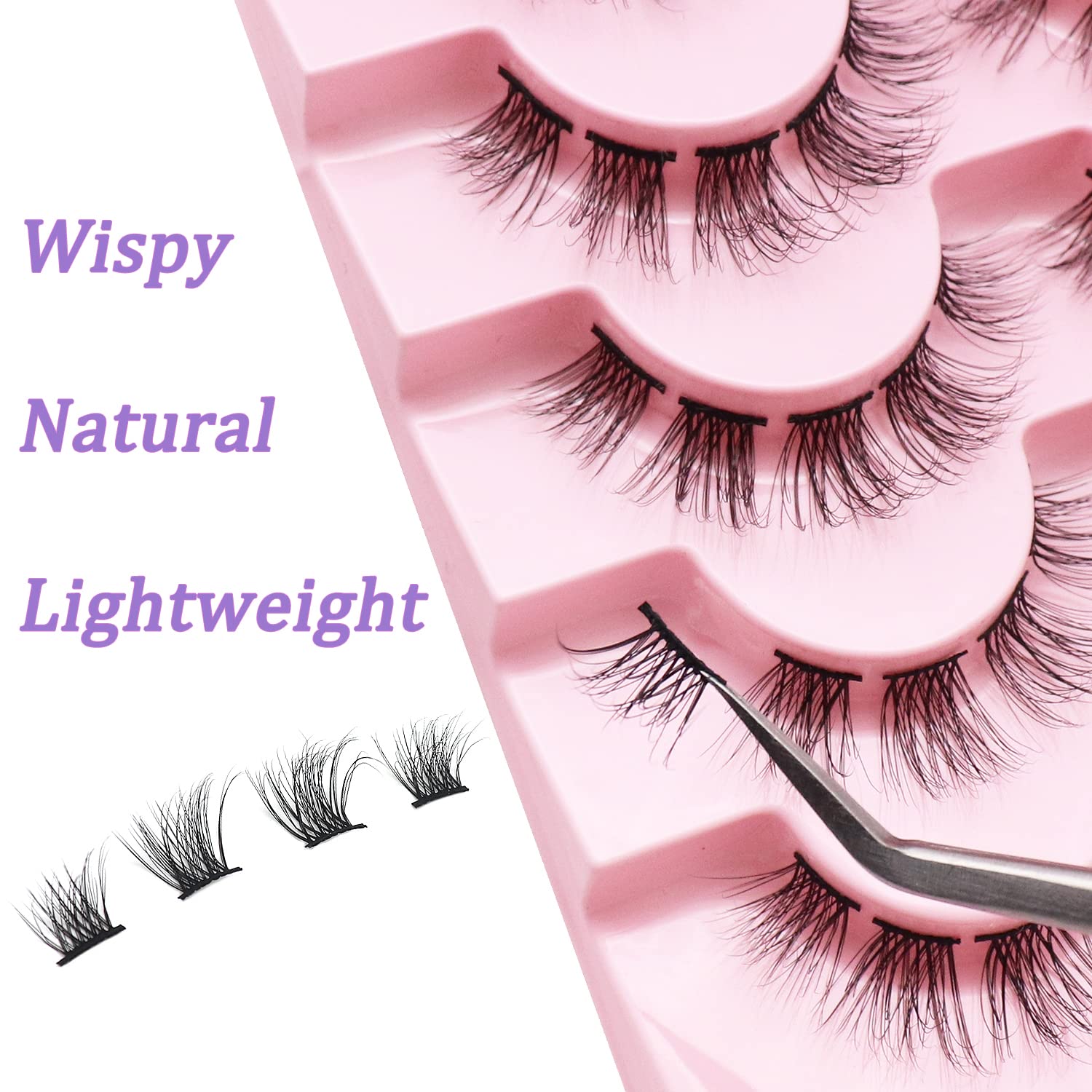 Veleasha Lash Clusters 3D Fluffy & Wispy DIY Individual Lashes Handmade & Lightweight False Eyelashes 7 Pairs Pack Natural Look Eyelashes (Cluster 01)