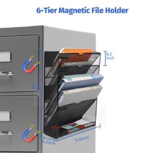 6-Tier Magnetic File Holder, Large Capacity File Cabinet Organizer, No-Drill Mount Hanging Magnetic Paper Holder for File Cabinets, Office, Whiteboard, Magnetic Mail Holder