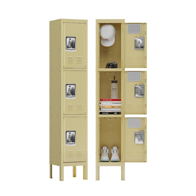 KAER Lockers,Metal Locker, Lockers for Employees, Locker Shelf for School, Gym Locker, Office, Garage, 3-Tier Locker with Mirror, Hooks, Screwdriver, Gloves