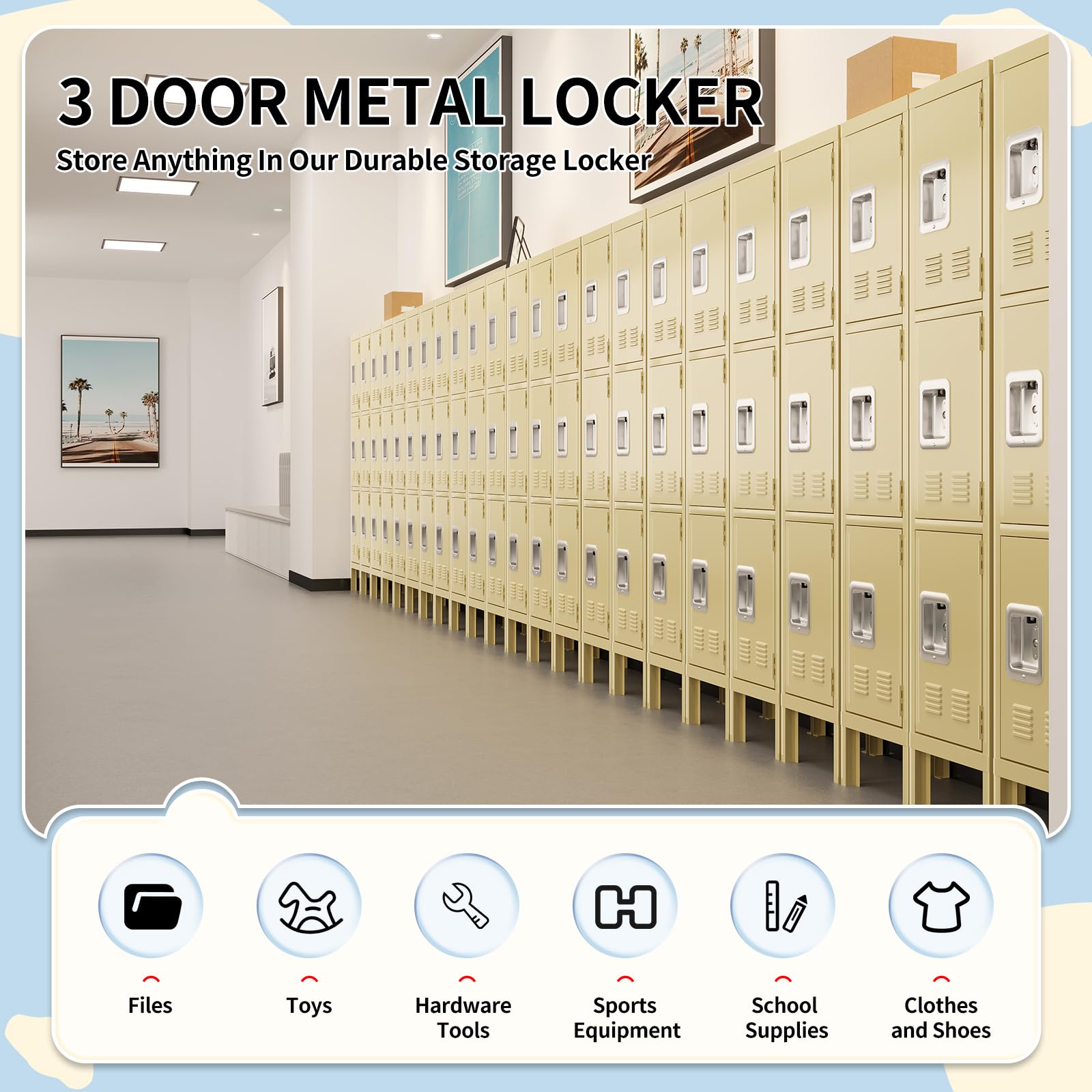 KAER Lockers,Metal Locker, Lockers for Employees, Locker Shelf for School, Gym Locker, Office, Garage, 3-Tier Locker with Mirror, Hooks, Screwdriver, Gloves