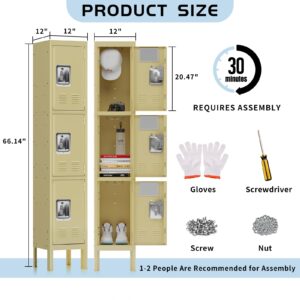 KAER Lockers,Metal Locker, Lockers for Employees, Locker Shelf for School, Gym Locker, Office, Garage, 3-Tier Locker with Mirror, Hooks, Screwdriver, Gloves