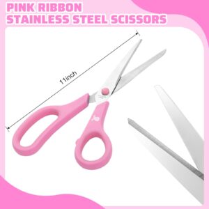 Lasnten 12 Pieces Pink Scissors Breast Cancer Awareness Scissors Ribbon Stainless Steel Scissors Bulk Multipurpose Scissors for Office Home School Sewing Cutting Fabric Craft Supplies