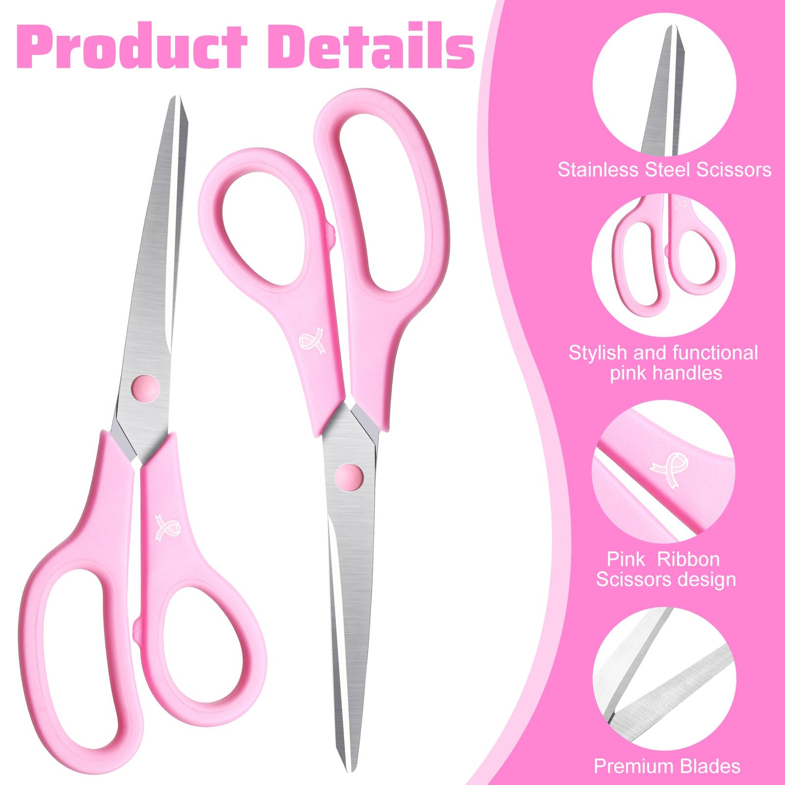 Lasnten 12 Pieces Pink Scissors Breast Cancer Awareness Scissors Ribbon Stainless Steel Scissors Bulk Multipurpose Scissors for Office Home School Sewing Cutting Fabric Craft Supplies