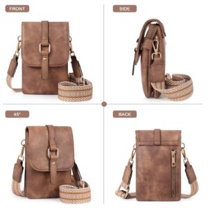 CLUCI Small Crossbody Bags for Women Leather Cell Phone Shoulder Purses Brown