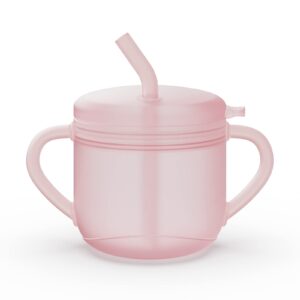 vrcit silicone sippy cups for baby, toddler training cup with handles and spout lid, infants spill proof straw cup 7oz, grip for babies 6-12 months and toddlers 1-3 years 7 oz/200ml (pink)