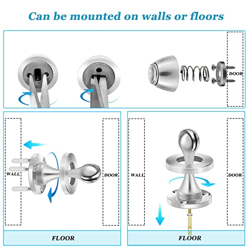 Door Stoppers, 2 Pack Magnetic Door Stop Brushed Nickel Wall Floor Mount Magnetic Door Stopper Heavy Duty Magnetic Door Catch Holder, Stainless Steel, Doorstops for Bottom of Door, Silver