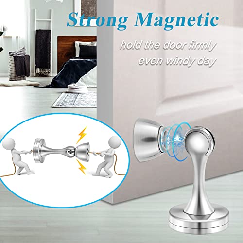 Door Stoppers, 2 Pack Magnetic Door Stop Brushed Nickel Wall Floor Mount Magnetic Door Stopper Heavy Duty Magnetic Door Catch Holder, Stainless Steel, Doorstops for Bottom of Door, Silver