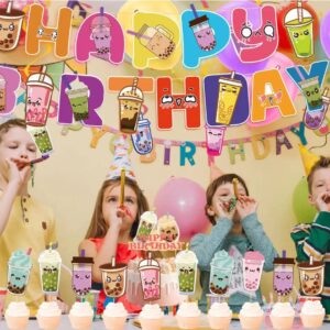 Bubble Tea Party Decorations Boba Tea Birthday Party Supplies Includes Boba Tea Birthday Banner, Spirlas, Cake Topper, Cupcake Toppers, Balloons for Boba Tea Party Decorations Party Favors