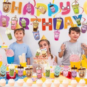 Bubble Tea Party Decorations Boba Tea Birthday Party Supplies Includes Boba Tea Birthday Banner, Spirlas, Cake Topper, Cupcake Toppers, Balloons for Boba Tea Party Decorations Party Favors