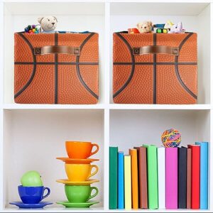 Basketball Rectangular Storage Basket Fabric Organizer Bin Collapsible Organizer Bin with Handles Waterproof Storage Bins for Toys,Books,Clothes,Gifts,Pets-Perfect for Home,Office,Nursery,Dorm,Shelf