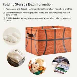 Basketball Rectangular Storage Basket Fabric Organizer Bin Collapsible Organizer Bin with Handles Waterproof Storage Bins for Toys,Books,Clothes,Gifts,Pets-Perfect for Home,Office,Nursery,Dorm,Shelf