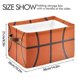 Basketball Rectangular Storage Basket Fabric Organizer Bin Collapsible Organizer Bin with Handles Waterproof Storage Bins for Toys,Books,Clothes,Gifts,Pets-Perfect for Home,Office,Nursery,Dorm,Shelf