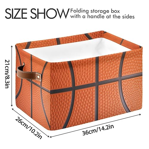 Basketball Rectangular Storage Basket Fabric Organizer Bin Collapsible Organizer Bin with Handles Waterproof Storage Bins for Toys,Books,Clothes,Gifts,Pets-Perfect for Home,Office,Nursery,Dorm,Shelf