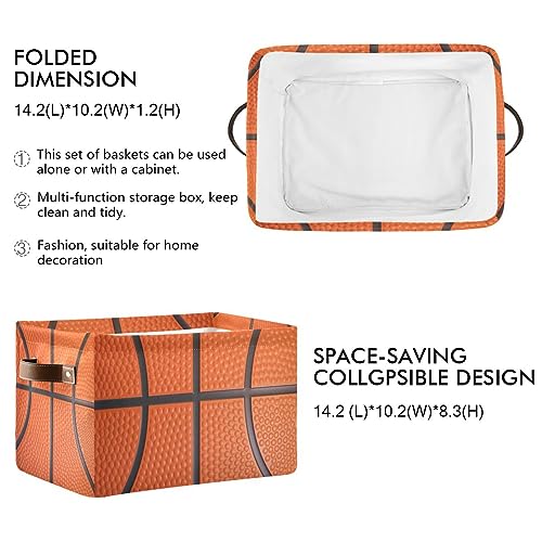 Basketball Rectangular Storage Basket Fabric Organizer Bin Collapsible Organizer Bin with Handles Waterproof Storage Bins for Toys,Books,Clothes,Gifts,Pets-Perfect for Home,Office,Nursery,Dorm,Shelf