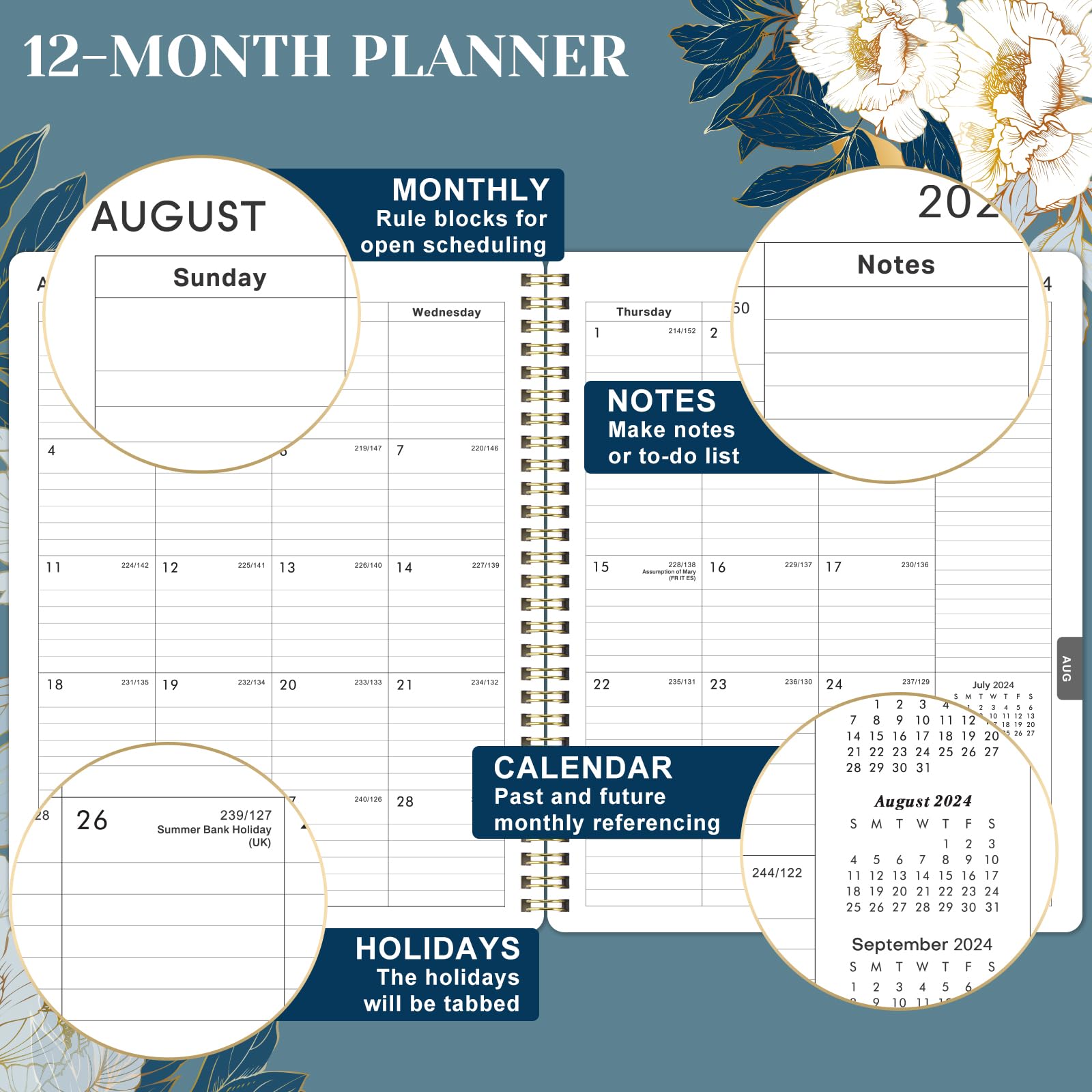 2024 Planner - Planner 2024, 2024 Weekly and Monthly Planner from Jan. 2024 - Dec. 2024, 8" x 10", Thick Paper, Spiral Bound, Flexible Cover