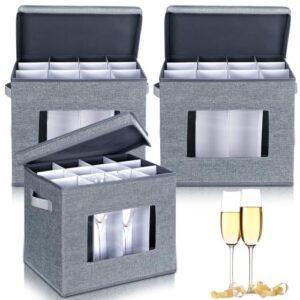 norme 3 pcs wine glasses storage box with dividers, 12 compartments champagne flute storage box with lid handle window china storage containers hard glass holder packing boxes for moving