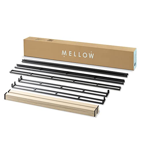 MELLOW 4 Inch Metal Box Spring Mattress Foundation with Wood Slats and Fabric Cover, Twin, White