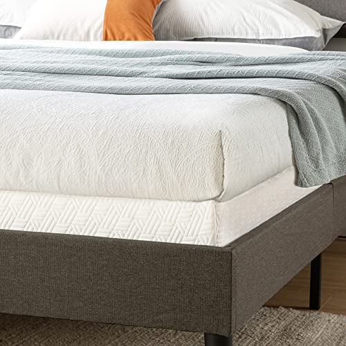 MELLOW 4 Inch Metal Box Spring Mattress Foundation with Wood Slats and Fabric Cover, Twin, White