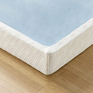 MELLOW 4 Inch Metal Box Spring Mattress Foundation with Wood Slats and Fabric Cover, Twin, White