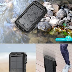 Power-Bank-Portable-Charger-Solar - 36800mAh Waterproof Portable External Backup Battery Charger Built-in Dual QC 3.0 5V3.1A Fast USB and Flashlight for All Phone and Electronic Devices (Deep Black)
