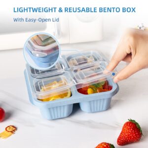 DESLON 6 Pack Snack Containers for Adults Kids, 4 Compartment Bento Snack Box, Reusable Meal Prep Lunch Containers with Compartment, Divided Small Snack Containers Bento Box for Travel Work