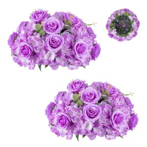 BLOSMON Artificial Flower Balls Wedding Centerpieces 2 Pcs 15.7" Large Lilac Fake Flowers Rose Hydrangea Ball Arrangement Center Pieces for Table Silk Floral Bouquet for Wedding Party Home Decor