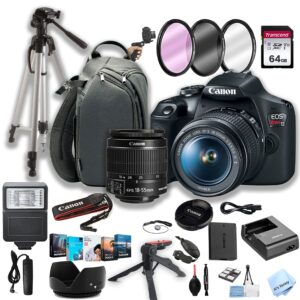 canon eos rebel t7 dslr camera w/ef-s 18-55mm f/3.5-5.6 zoom lens+ 64gb memory + flash + canon sling case + steady grip pod + tripod + filters + software + more (34pc bundle)