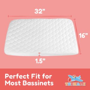 Baby Bassinet Mattress Pad - Oval Bassinet Mattress 30x15x2 with Waterproof, Washable, Zippered and Breathable Bassinet Mattress Topper Cover - Oval Baby Mattress Fit for Moses Basket & Cradle