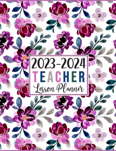 Teacher Lesson Planner 2023-2024: Large Weekly and Monthly Teacher Organizer Calendar | Lesson Plan Grade and Record Books for Teachers (Purple & Navy Watercolor Flowers)