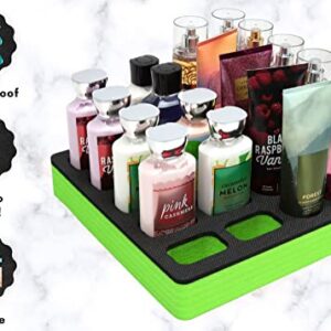 Polar Whale Lotion and Body Spray Stand Organizer Large Tray Green Black Durable Foam Washable Waterproof Insert for Home Bathroom Bedroom Office 12.3 x 11.75 x 2 Inches 20 Slots