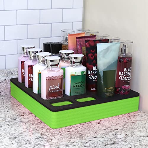 Polar Whale Lotion and Body Spray Stand Organizer Large Tray Green Black Durable Foam Washable Waterproof Insert for Home Bathroom Bedroom Office 12.3 x 11.75 x 2 Inches 20 Slots