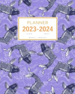 planner 2023-2024: 8x10 weekly and monthly organizer large from june 2023 to may 2024 | japanese style carp fish design blue-violet