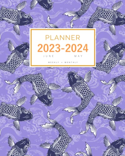 Planner 2023-2024: 8x10 Weekly and Monthly Organizer Large from June 2023 to May 2024 | Japanese Style Carp Fish Design Blue-Violet