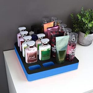 Polar Whale Lotion and Body Spray Stand Organizer Large Tray Blue Black Durable Foam Washable Waterproof Insert for Home Bathroom Bedroom Office 12.3 x 11.75 x 2 Inches 20 Slots