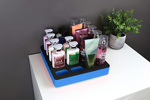 Polar Whale Lotion and Body Spray Stand Organizer Large Tray Blue Black Durable Foam Washable Waterproof Insert for Home Bathroom Bedroom Office 12.3 x 11.75 x 2 Inches 20 Slots