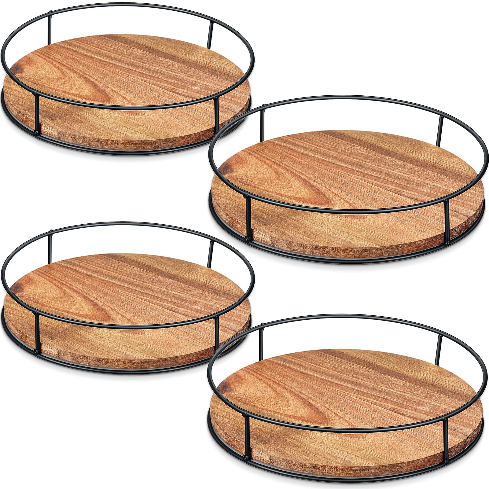 Geetery 4 Pack 11 Inch 12 Inch Wood Lazy Susan Organizer for Cabinet 360 Degree Kitchen Countertop Turntable Organizer with Steel Edges Lazy Susan Turntable Storage for Table Spices Pantry Fridge