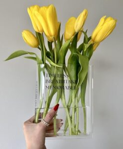 clear book vase for flowers - aesthetically designed acrylic book vase for bookshelf decor and centerpieces - ideal bookish gift for women friends - inspirational phrase (black)