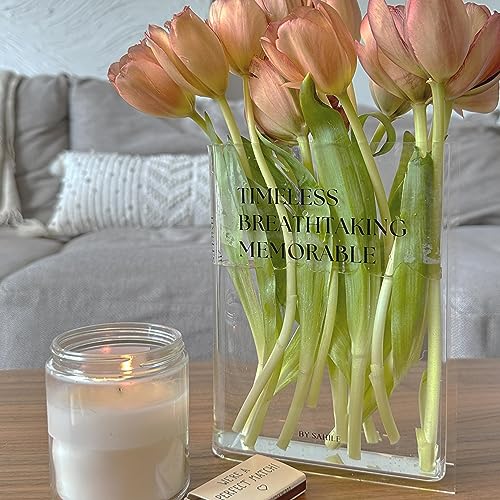 Clear Book vase for Flowers - Aesthetically Designed Acrylic Book Vase for Bookshelf Decor and Centerpieces - Ideal Bookish Gift for Women Friends - Inspirational Phrase (Black)