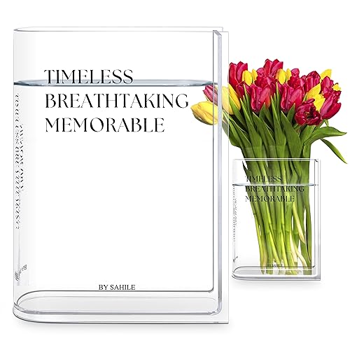 Clear Book vase for Flowers - Aesthetically Designed Acrylic Book Vase for Bookshelf Decor and Centerpieces - Ideal Bookish Gift for Women Friends - Inspirational Phrase (Black)