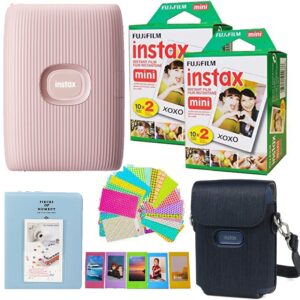 Fujifilm Instax Mini Link 2 Color Smartphone Printer - Soft Pink Instant Mini Film (40 Sheets) with Accessories Including Compatible Case with Strap, Photo Album, Stickers, Bundle